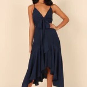 Navy blue hi lo dress - tie in front - size medium